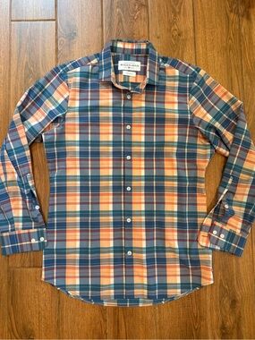 Mizzen+Main Men's Blue & Orange Plaid Button-Down Shirt / men’s large (trim)